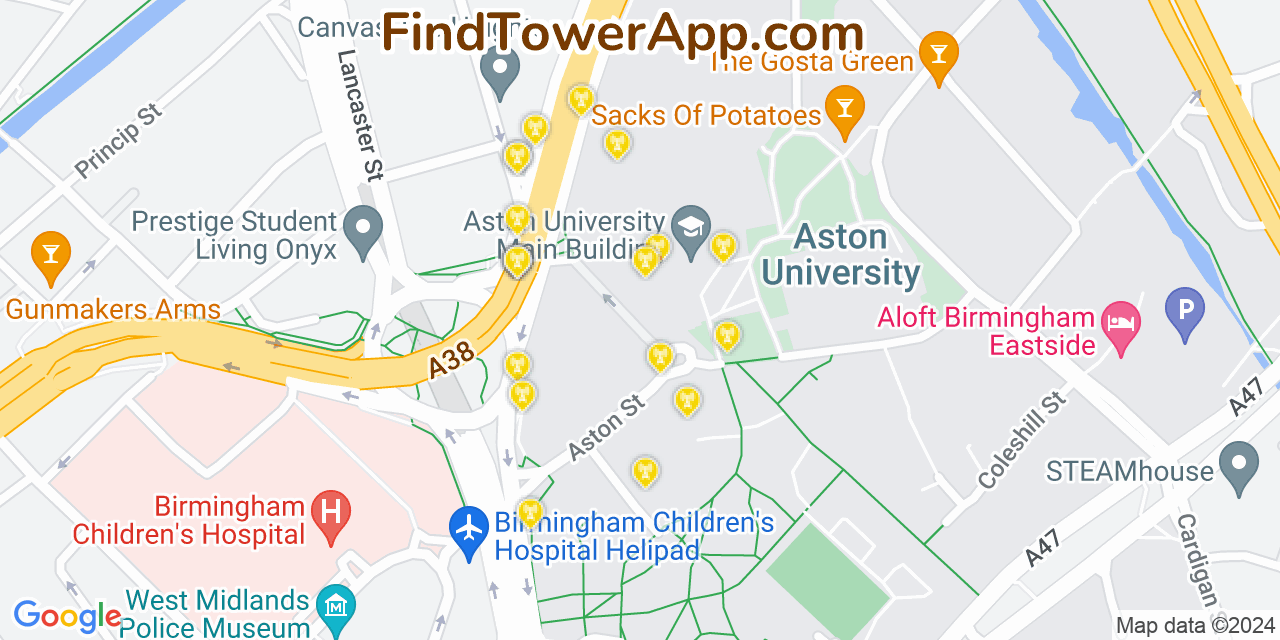 Birmingham (United-Kingdom) 4G/5G cell tower coverage map