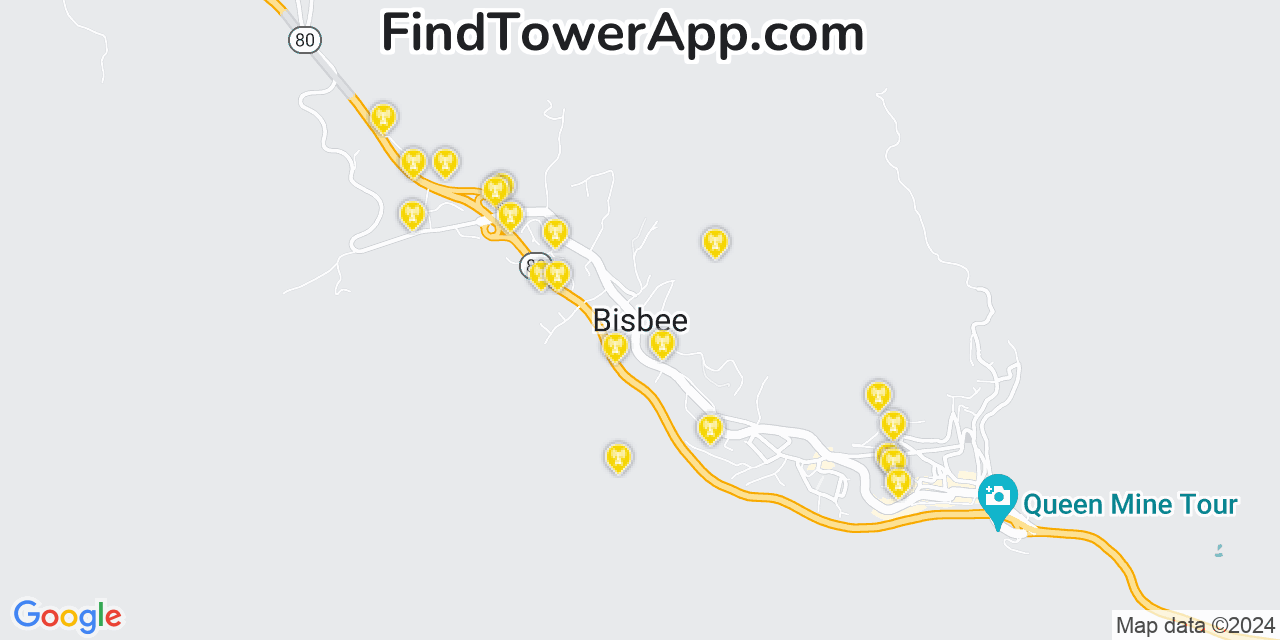 AT&T 4G/5G cell tower coverage map Bisbee, Arizona