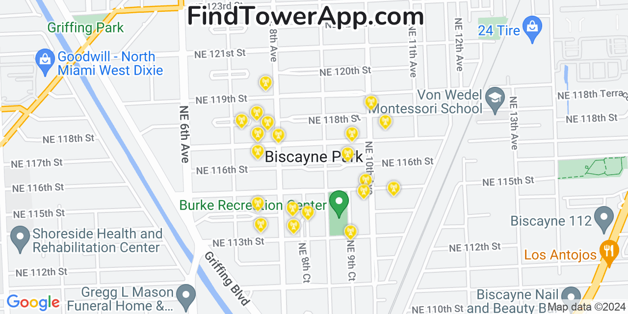 Verizon 4G/5G cell tower coverage map Biscayne Park, Florida