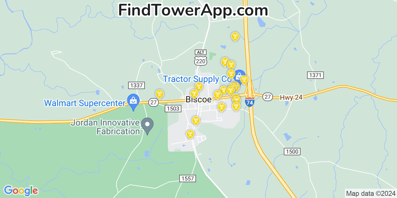 AT&T 4G/5G cell tower coverage map Biscoe, North Carolina