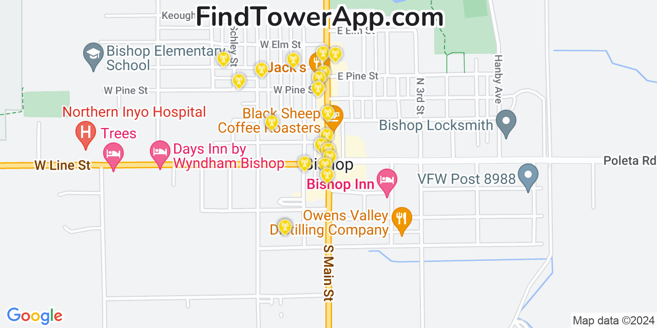 T-Mobile 4G/5G cell tower coverage map Bishop, California