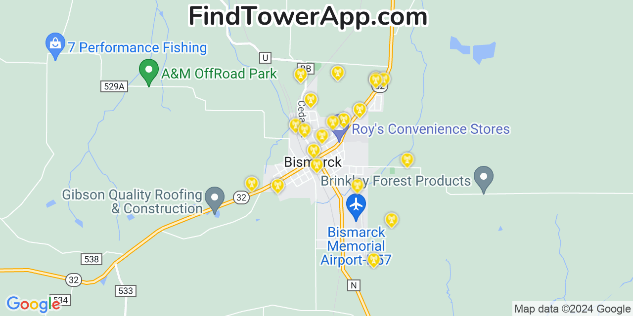 Verizon 4G/5G cell tower coverage map Bismarck, Missouri