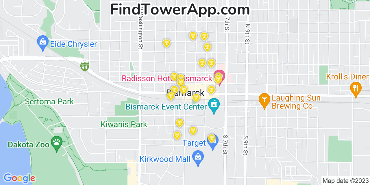 AT&T 4G/5G cell tower coverage map Bismarck, North Dakota