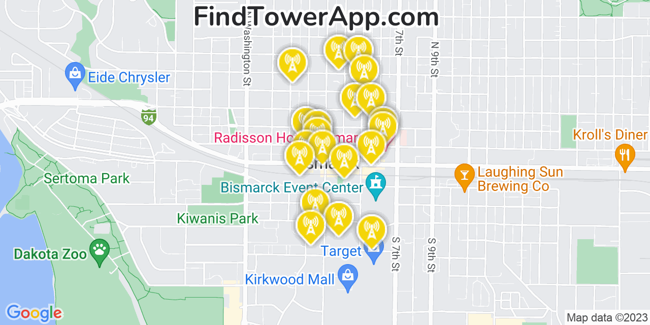 Verizon 4G/5G cell tower coverage map Bismarck, North Dakota