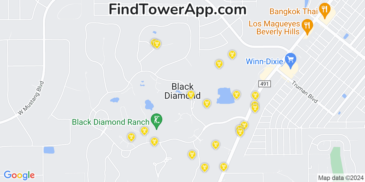 AT&T 4G/5G cell tower coverage map Black Diamond, Florida