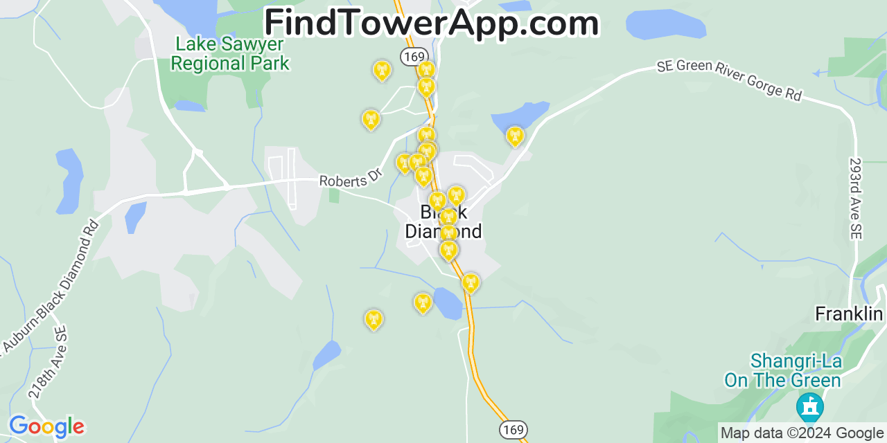 Verizon 4G/5G cell tower coverage map Black Diamond, Washington