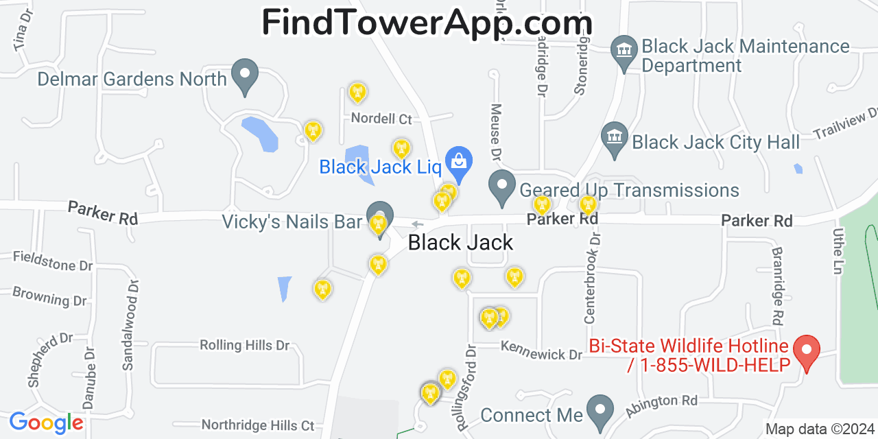 Verizon 4G/5G cell tower coverage map Black Jack, Missouri