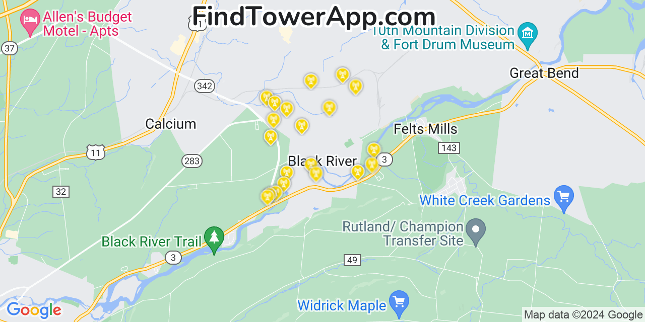 AT&T 4G/5G cell tower coverage map Black River, New York