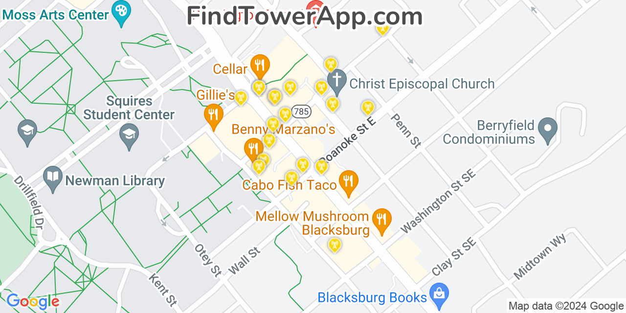 AT&T 4G/5G cell tower coverage map Blacksburg, Virginia