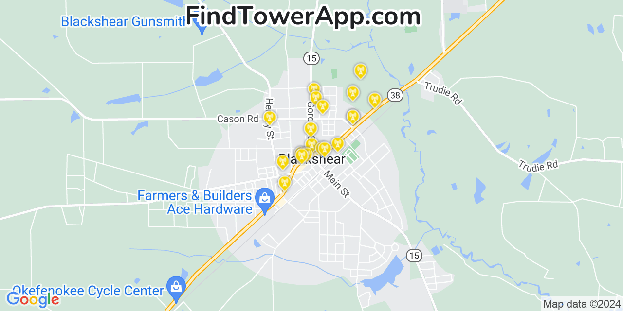 Verizon 4G/5G cell tower coverage map Blackshear, Georgia