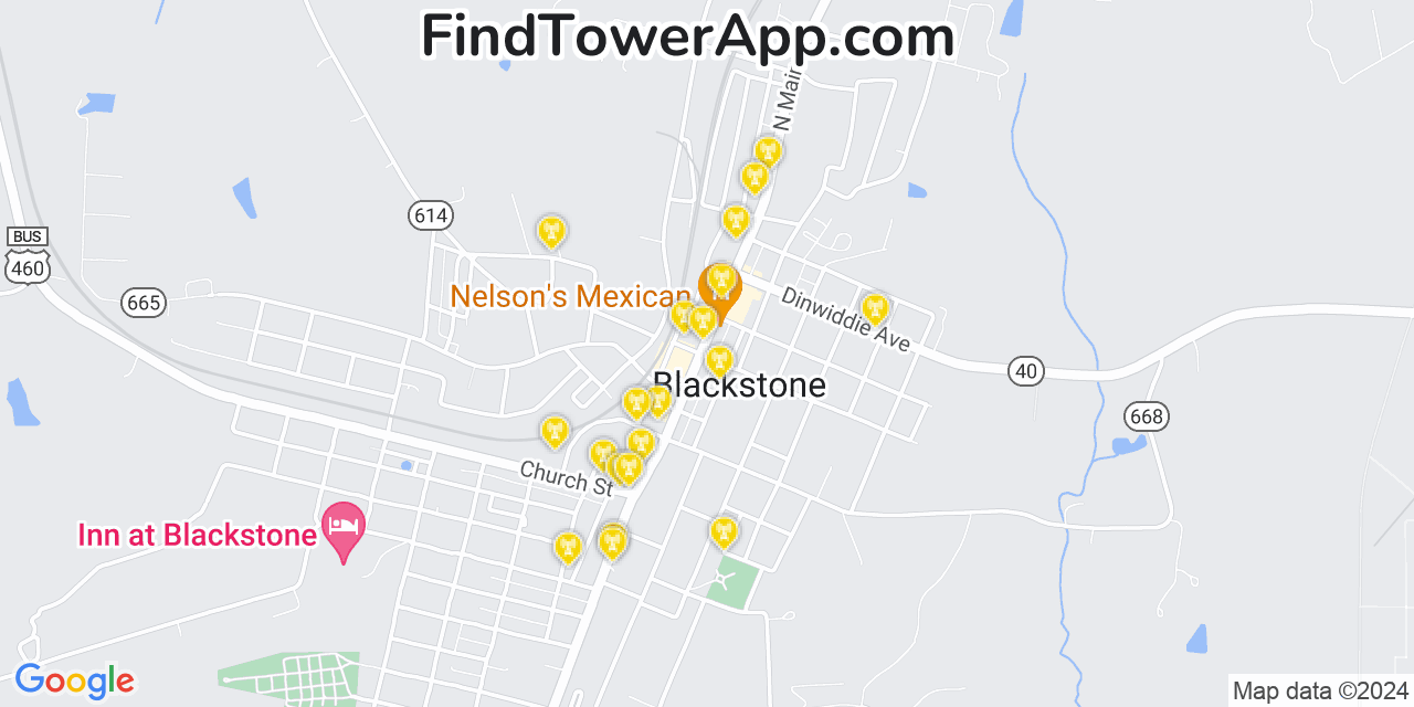 Verizon 4G/5G cell tower coverage map Blackstone, Virginia