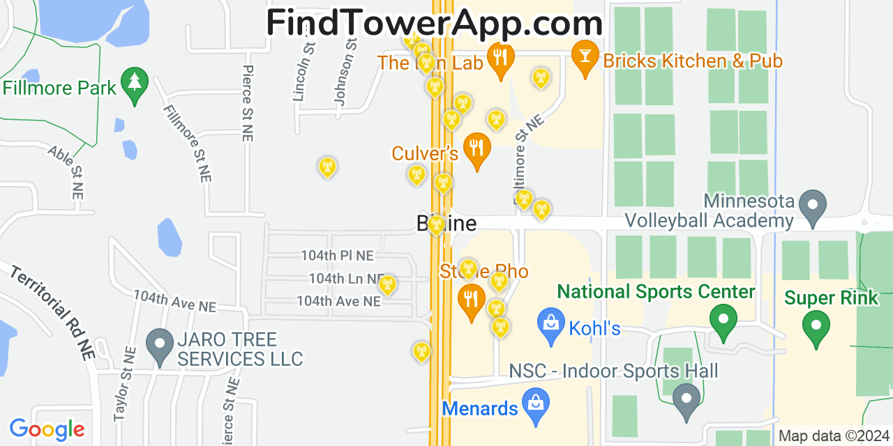 AT&T 4G/5G cell tower coverage map Blaine, Minnesota