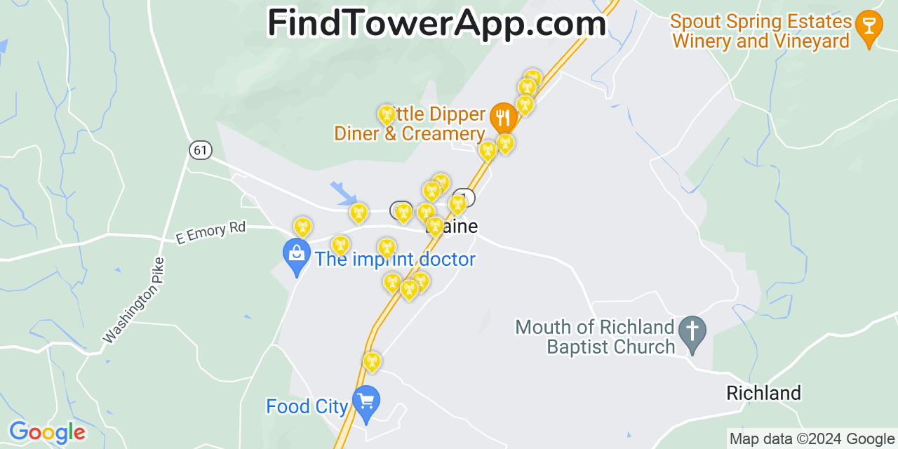 AT&T 4G/5G cell tower coverage map Blaine, Tennessee