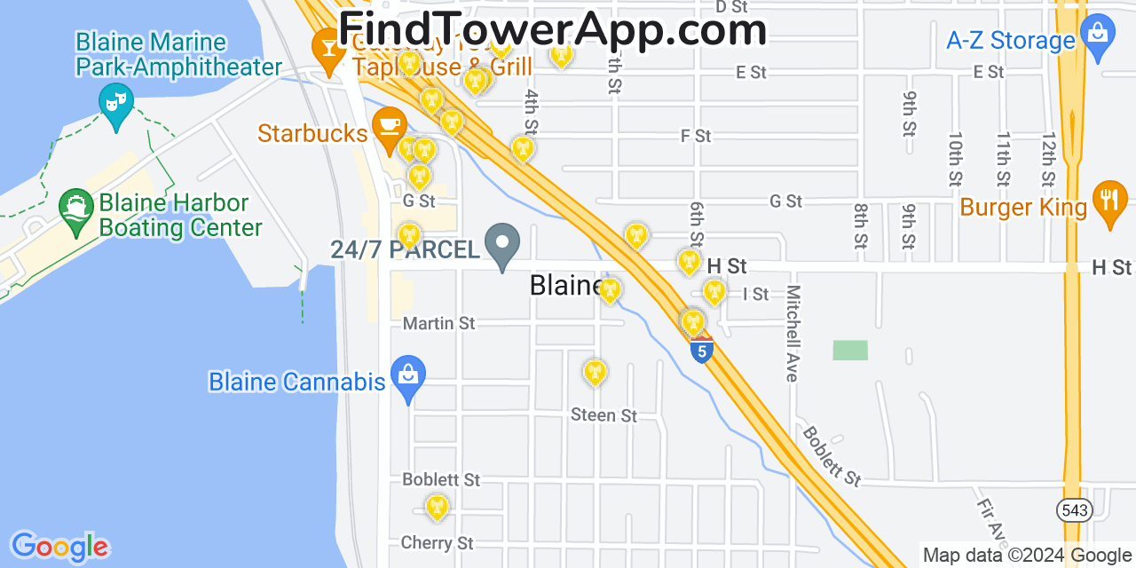 AT&T 4G/5G cell tower coverage map Blaine, Washington