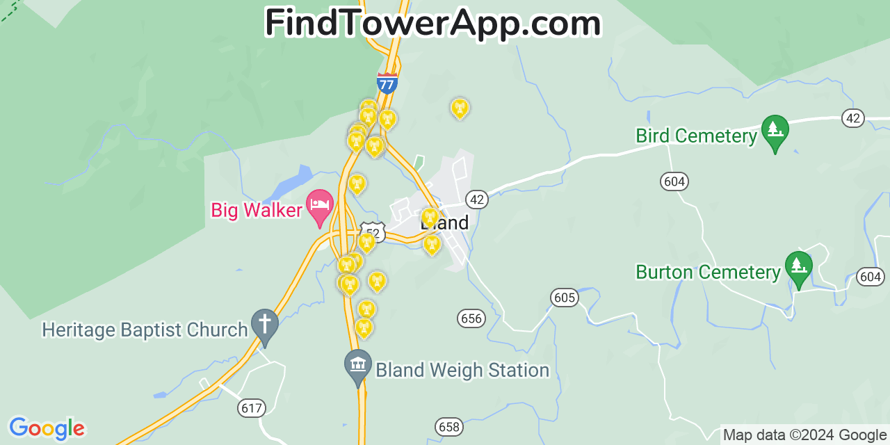 AT&T 4G/5G cell tower coverage map Bland, Virginia