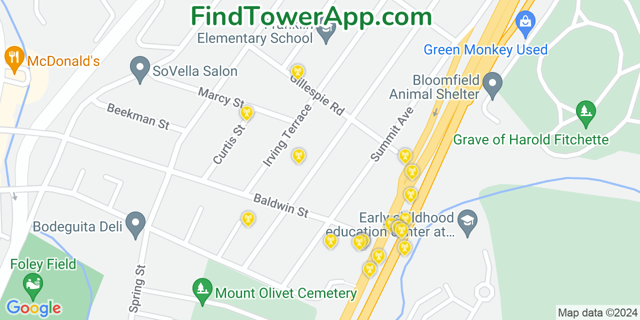 T-Mobile 4G/5G cell tower coverage map Bloomfield, New Jersey