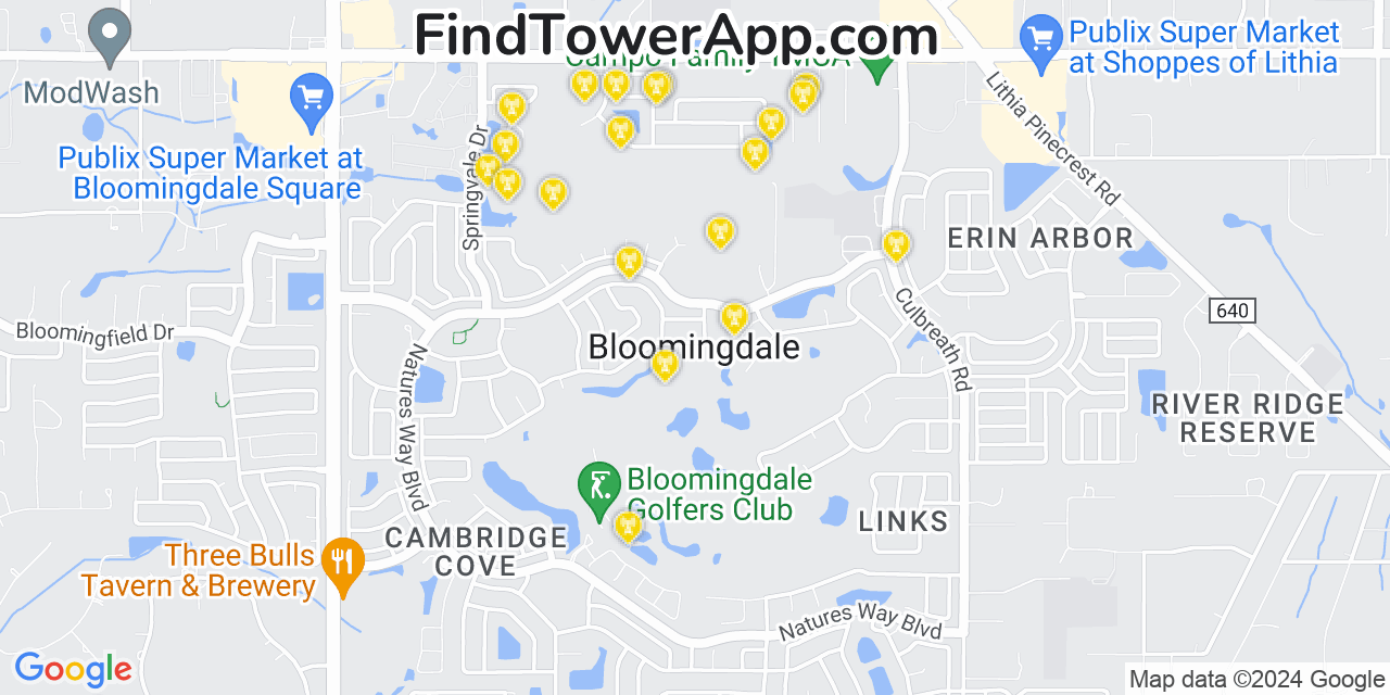 AT&T 4G/5G cell tower coverage map Bloomingdale, Florida