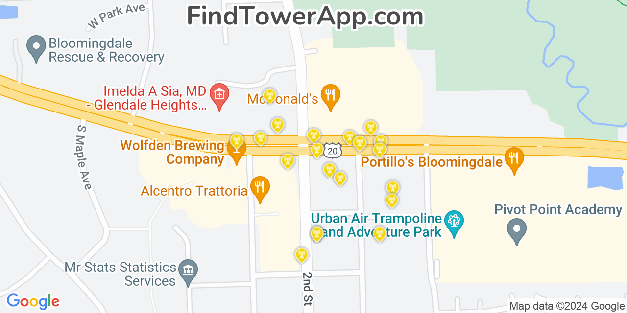 AT&T 4G/5G cell tower coverage map Bloomingdale, Illinois