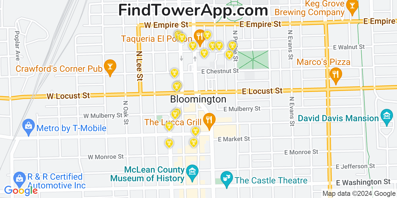 T-Mobile 4G/5G cell tower coverage map Bloomington, Illinois