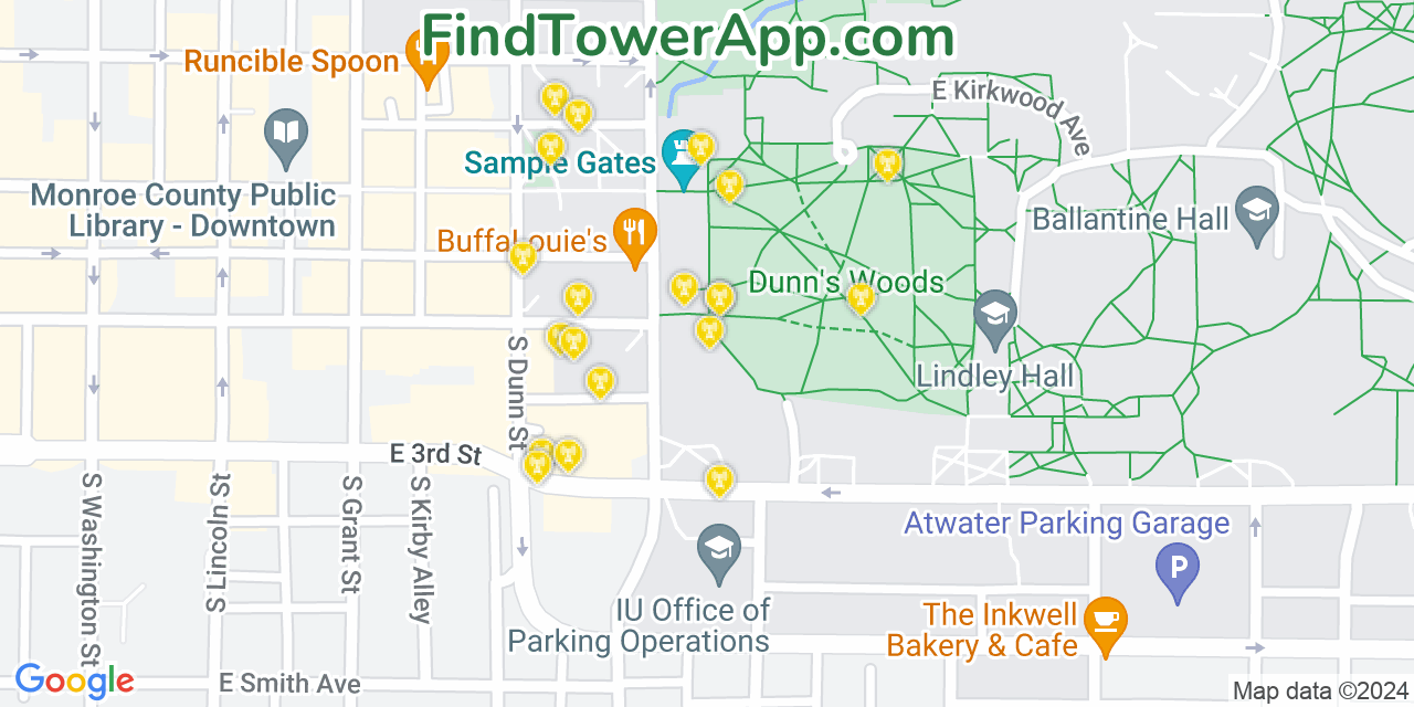 Verizon 4G/5G cell tower coverage map Bloomington, Indiana