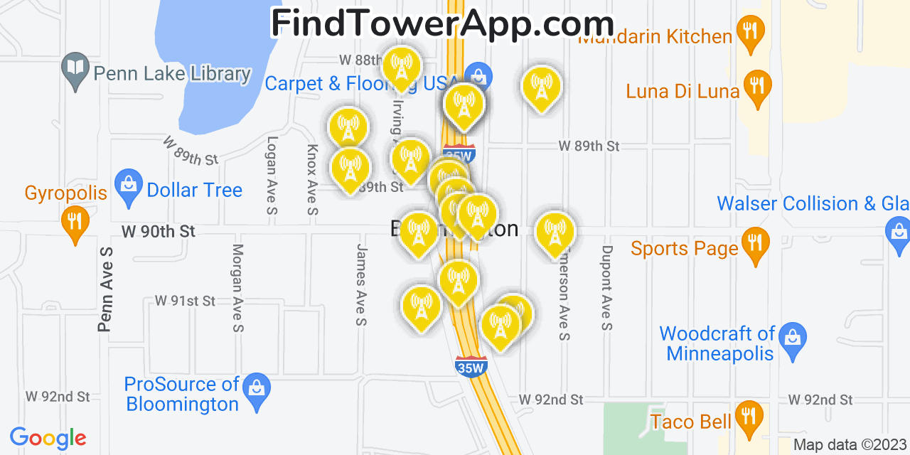 Verizon 4G/5G cell tower coverage map Bloomington, Minnesota