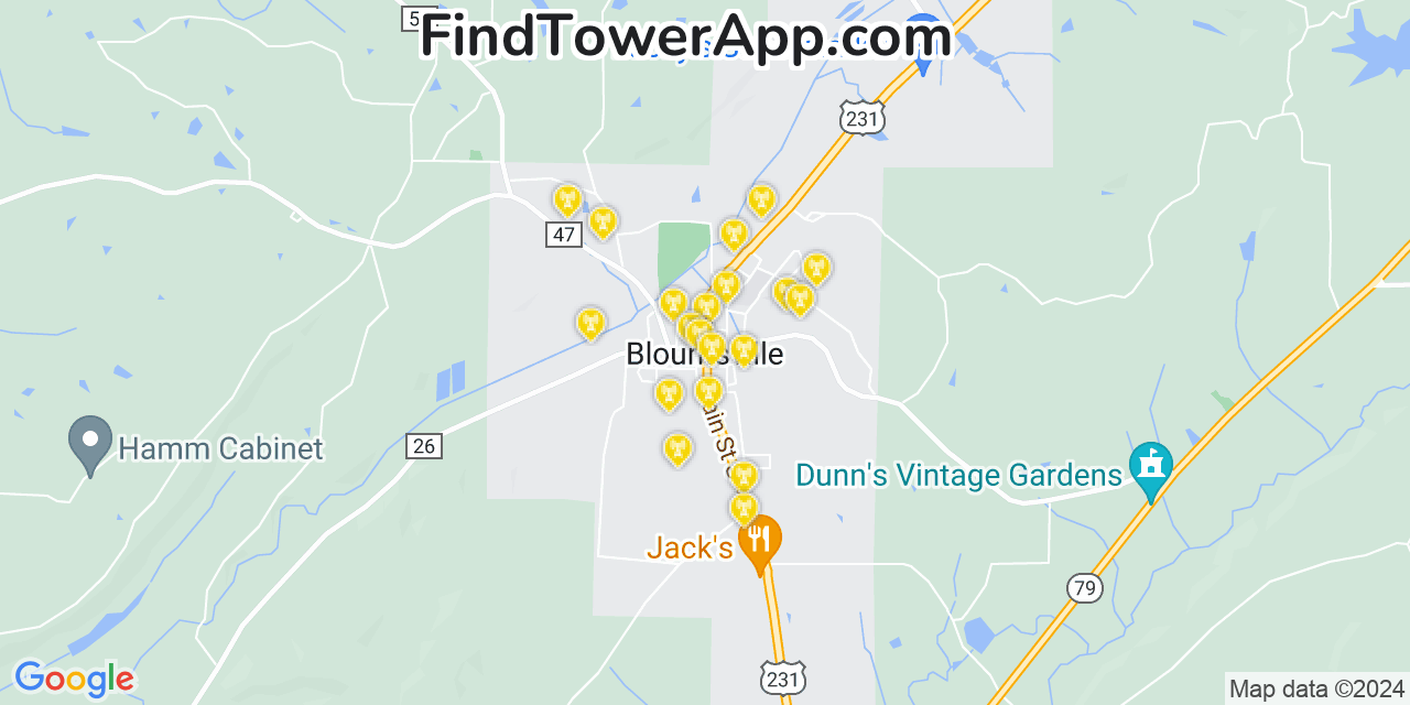 Verizon 4G/5G cell tower coverage map Blountsville, Alabama