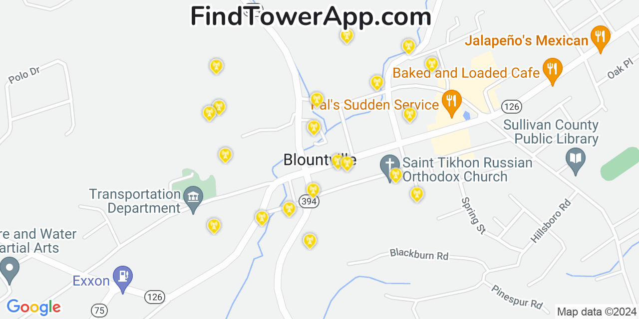 AT&T 4G/5G cell tower coverage map Blountville, Tennessee