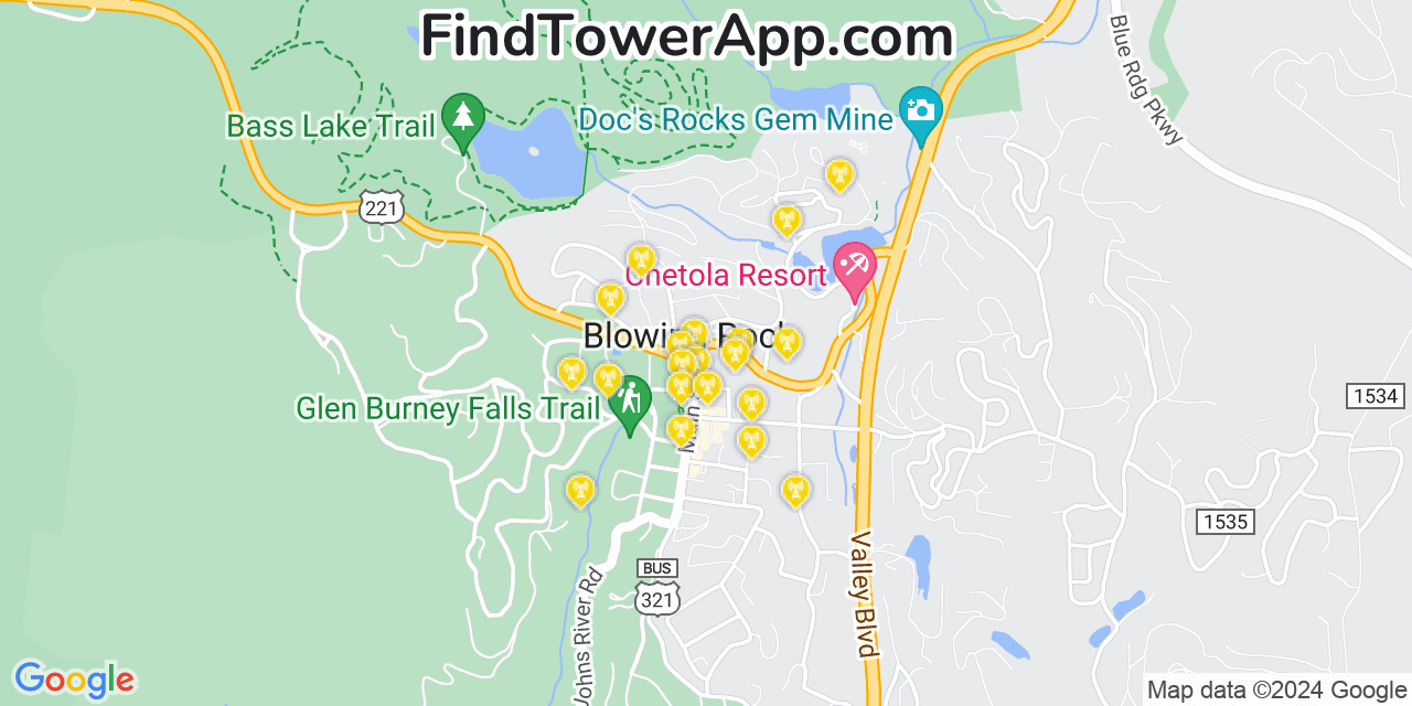 Verizon 4G/5G cell tower coverage map Blowing Rock, North Carolina