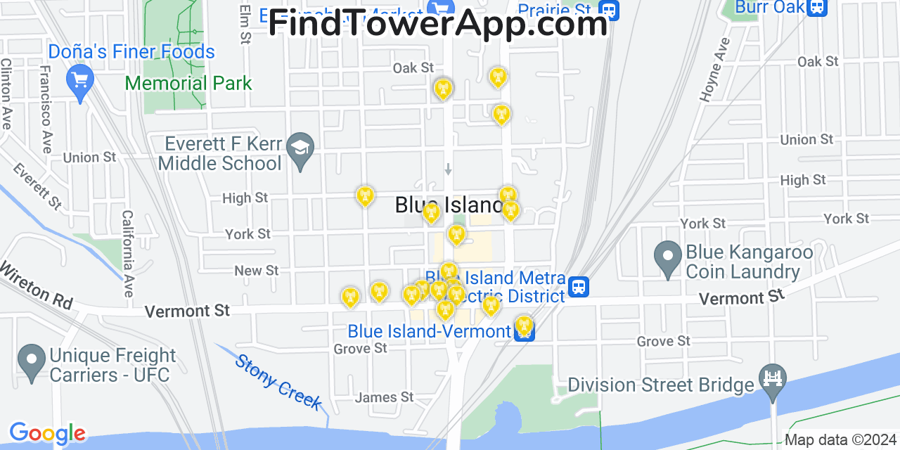 AT&T 4G/5G cell tower coverage map Blue Island, Illinois