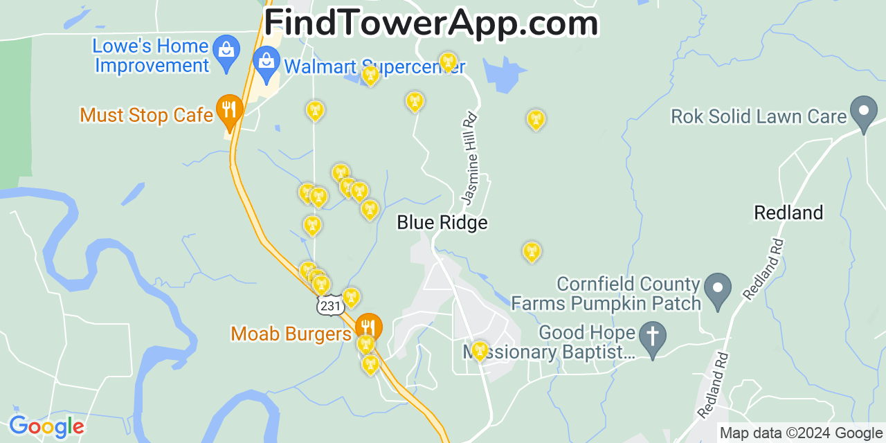 AT&T 4G/5G cell tower coverage map Blue Ridge, Alabama