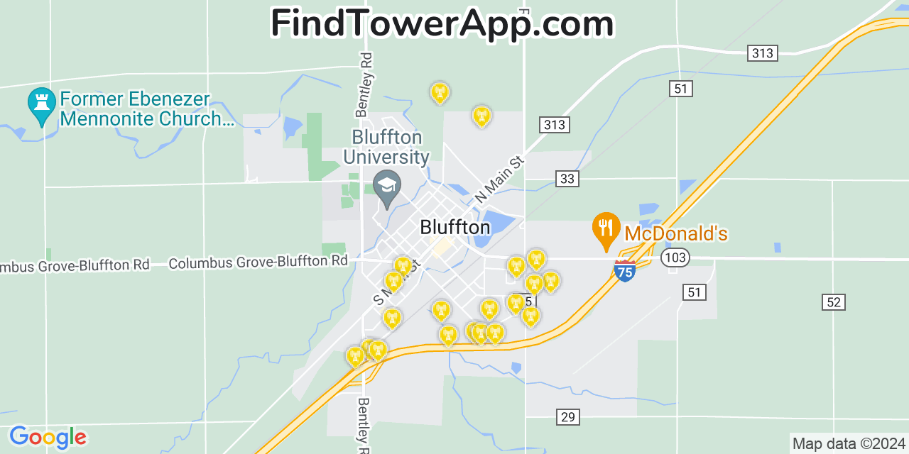 Verizon 4G/5G cell tower coverage map Bluffton, Ohio