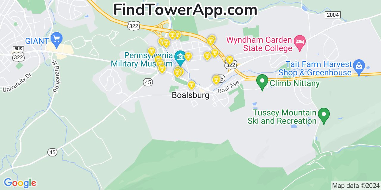 T-Mobile 4G/5G cell tower coverage map Boalsburg, Pennsylvania