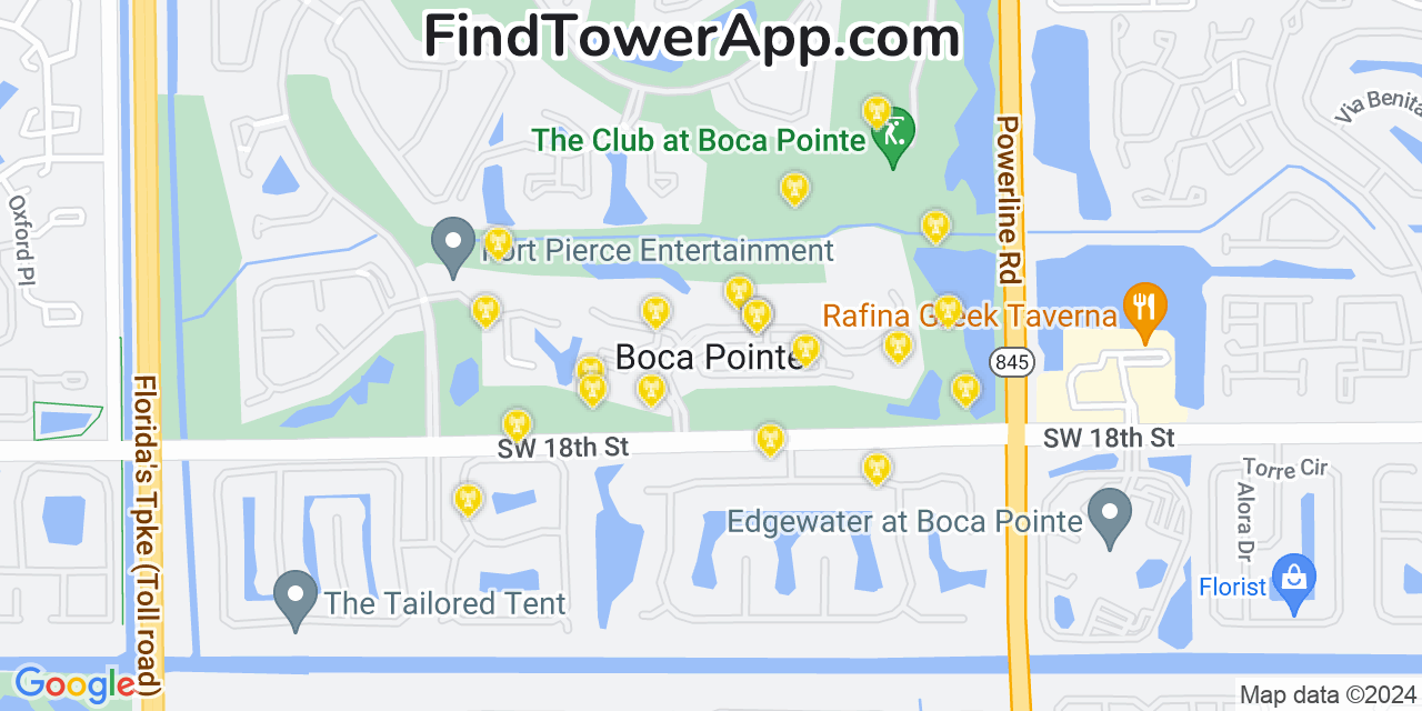 Verizon 4G/5G cell tower coverage map Boca Pointe, Florida