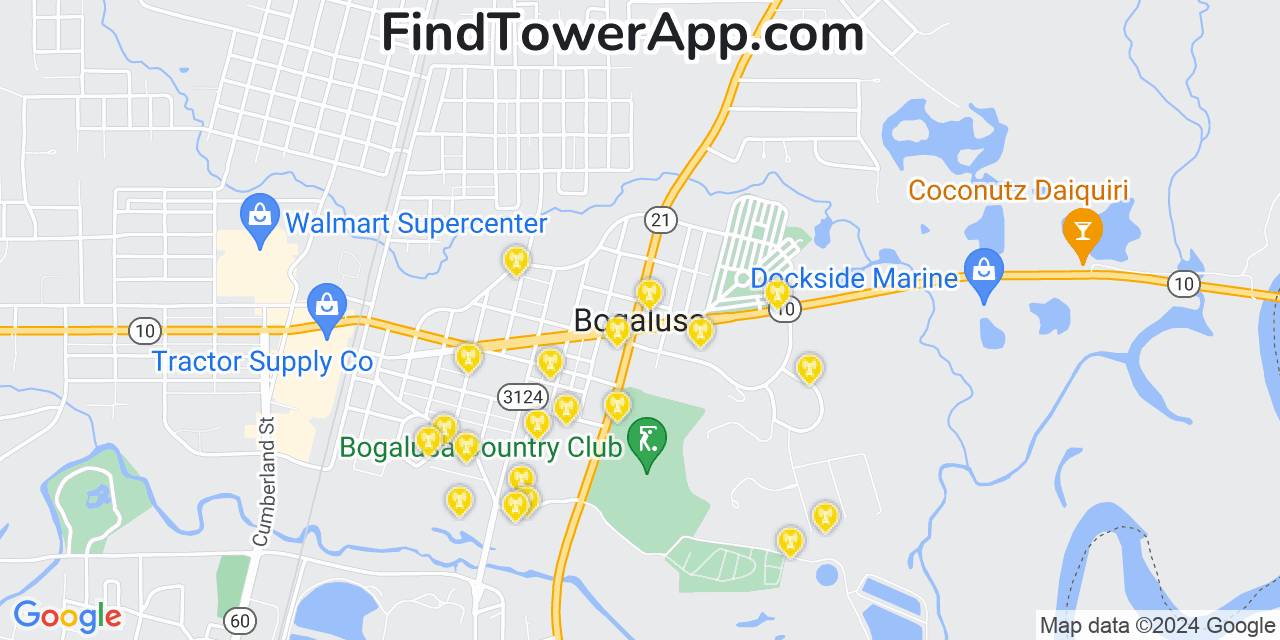 AT&T 4G/5G cell tower coverage map Bogalusa, Louisiana