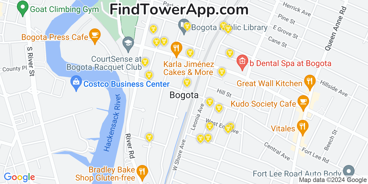 AT&T 4G/5G cell tower coverage map Bogota, New Jersey