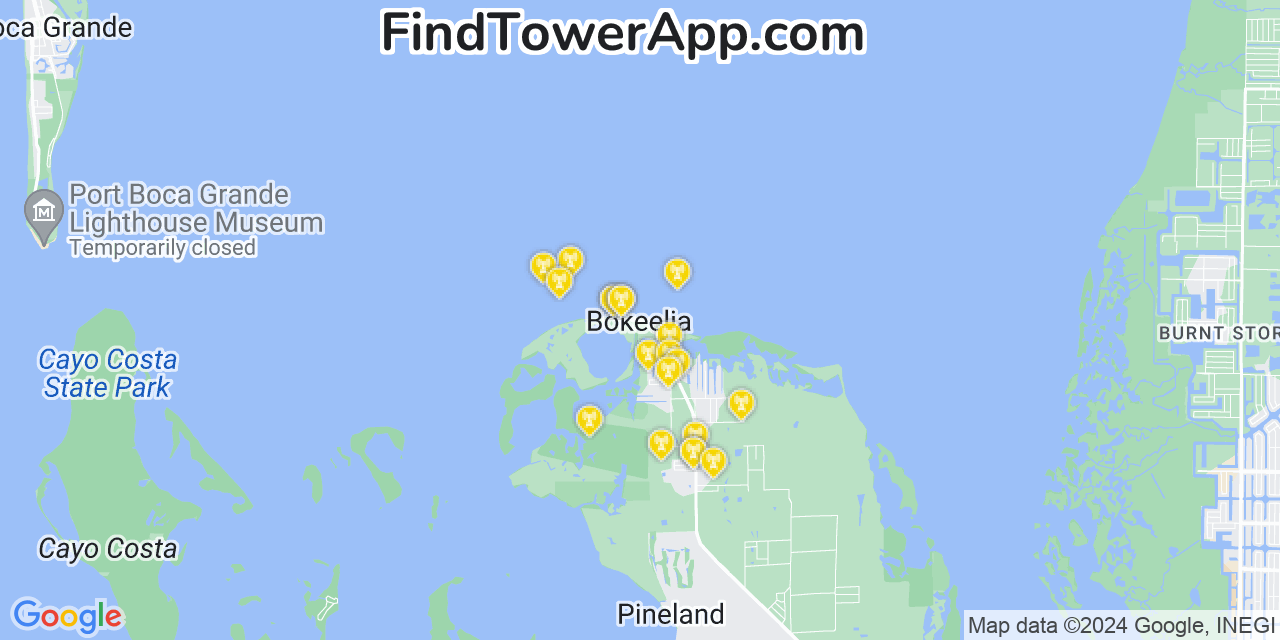 AT&T 4G/5G cell tower coverage map Bokeelia, Florida