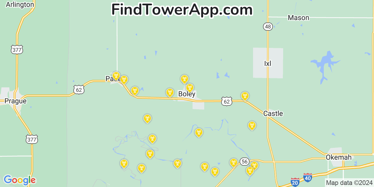 AT&T 4G/5G cell tower coverage map Boley, Oklahoma