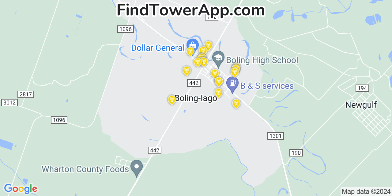 AT&T 4G/5G cell tower coverage map Boling, Texas