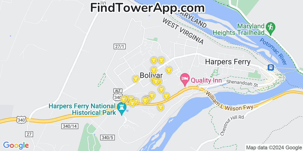 Verizon 4G/5G cell tower coverage map Bolivar, West Virginia