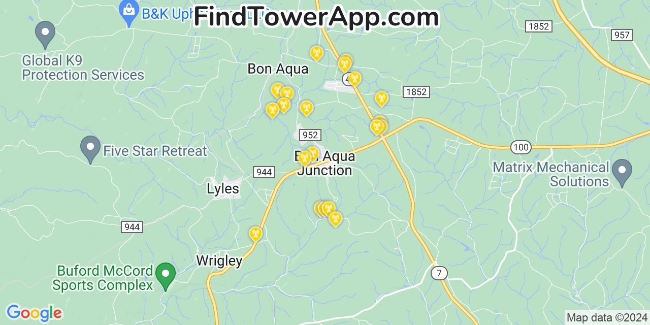 Verizon 4G/5G cell tower coverage map Bon Aqua Junction, Tennessee