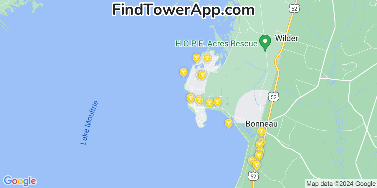 Verizon 4G/5G cell tower coverage map Bonneau Beach, South Carolina