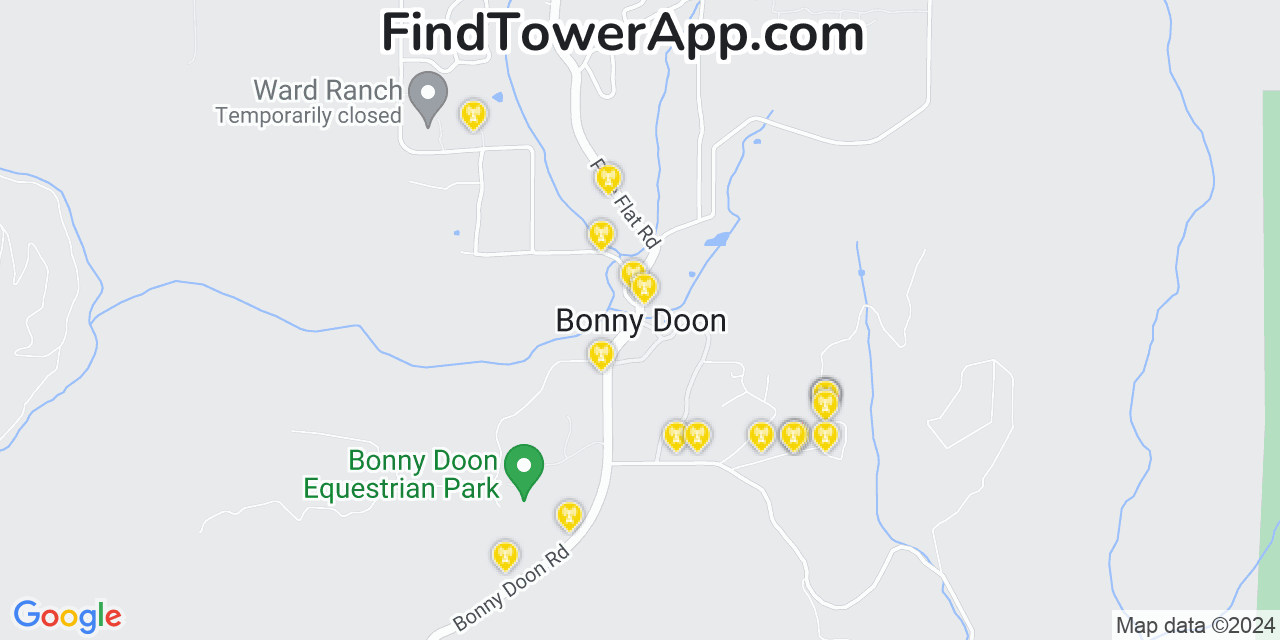 Verizon 4G/5G cell tower coverage map Bonny Doon, California