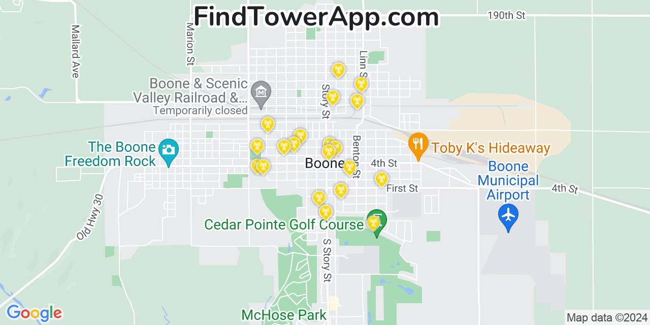 AT&T 4G/5G cell tower coverage map Boone, Iowa