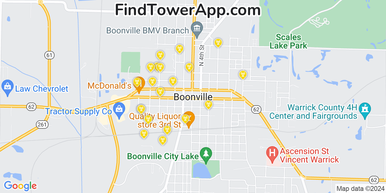 Verizon 4G/5G cell tower coverage map Boonville, Indiana