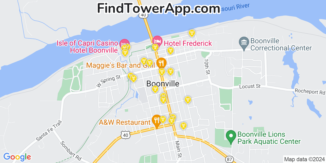 AT&T 4G/5G cell tower coverage map Boonville, Missouri