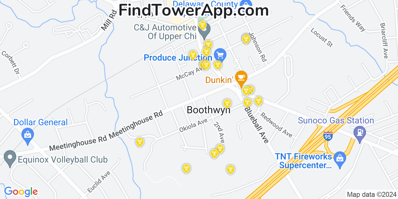 T-Mobile 4G/5G cell tower coverage map Boothwyn, Pennsylvania