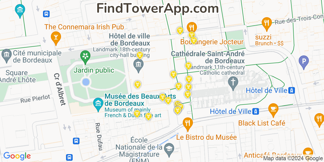 Bordeaux (France) 4G/5G cell tower coverage map