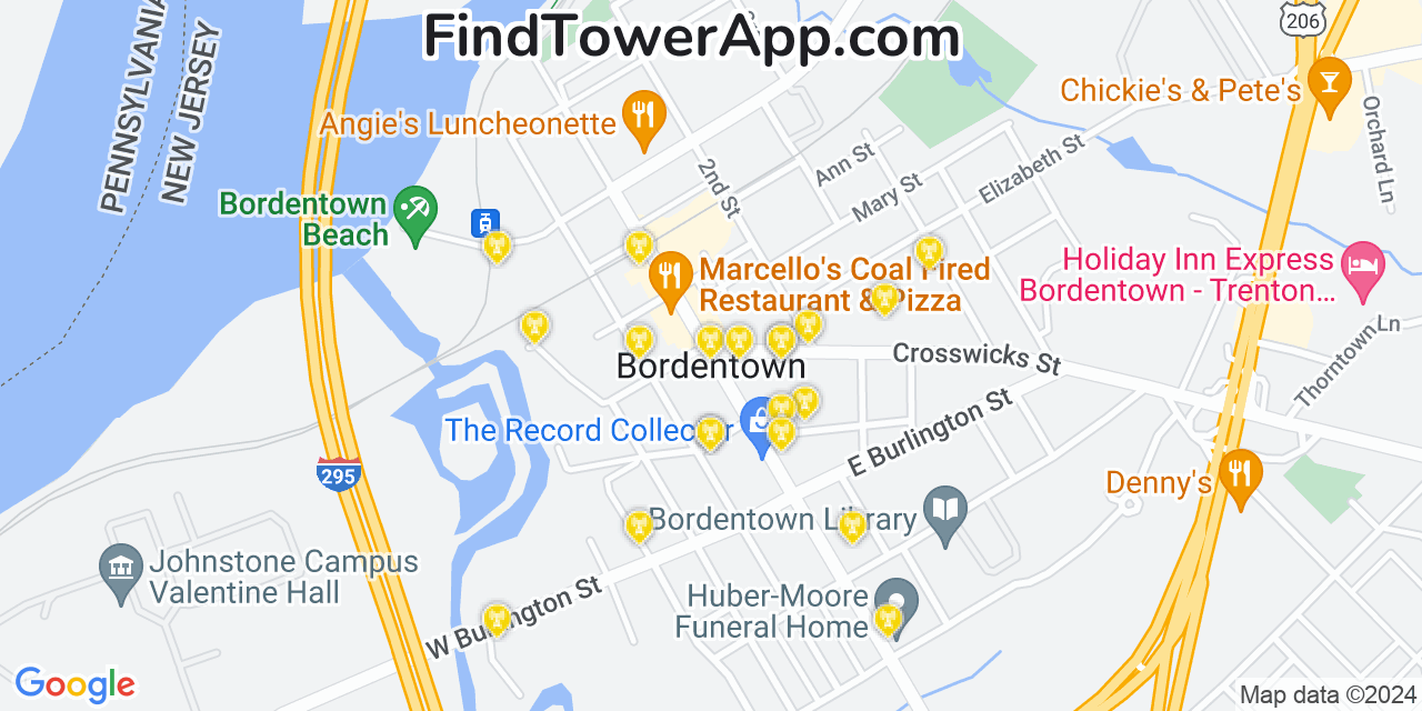 AT&T 4G/5G cell tower coverage map Bordentown, New Jersey