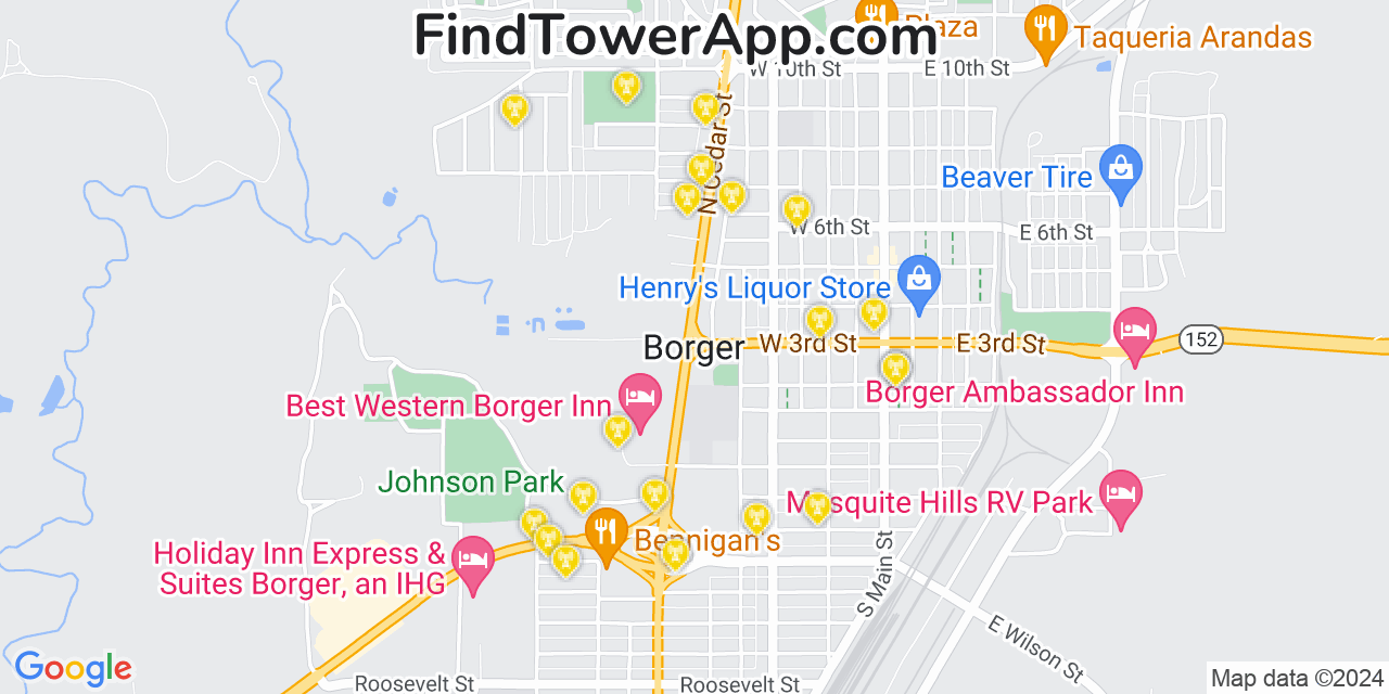 AT&T 4G/5G cell tower coverage map Borger, Texas