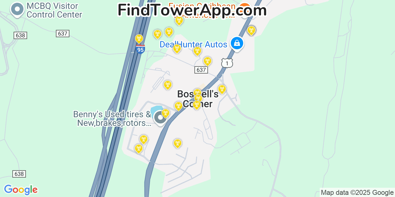 AT&T 4G/5G cell tower coverage map Boswells Corner, Virginia